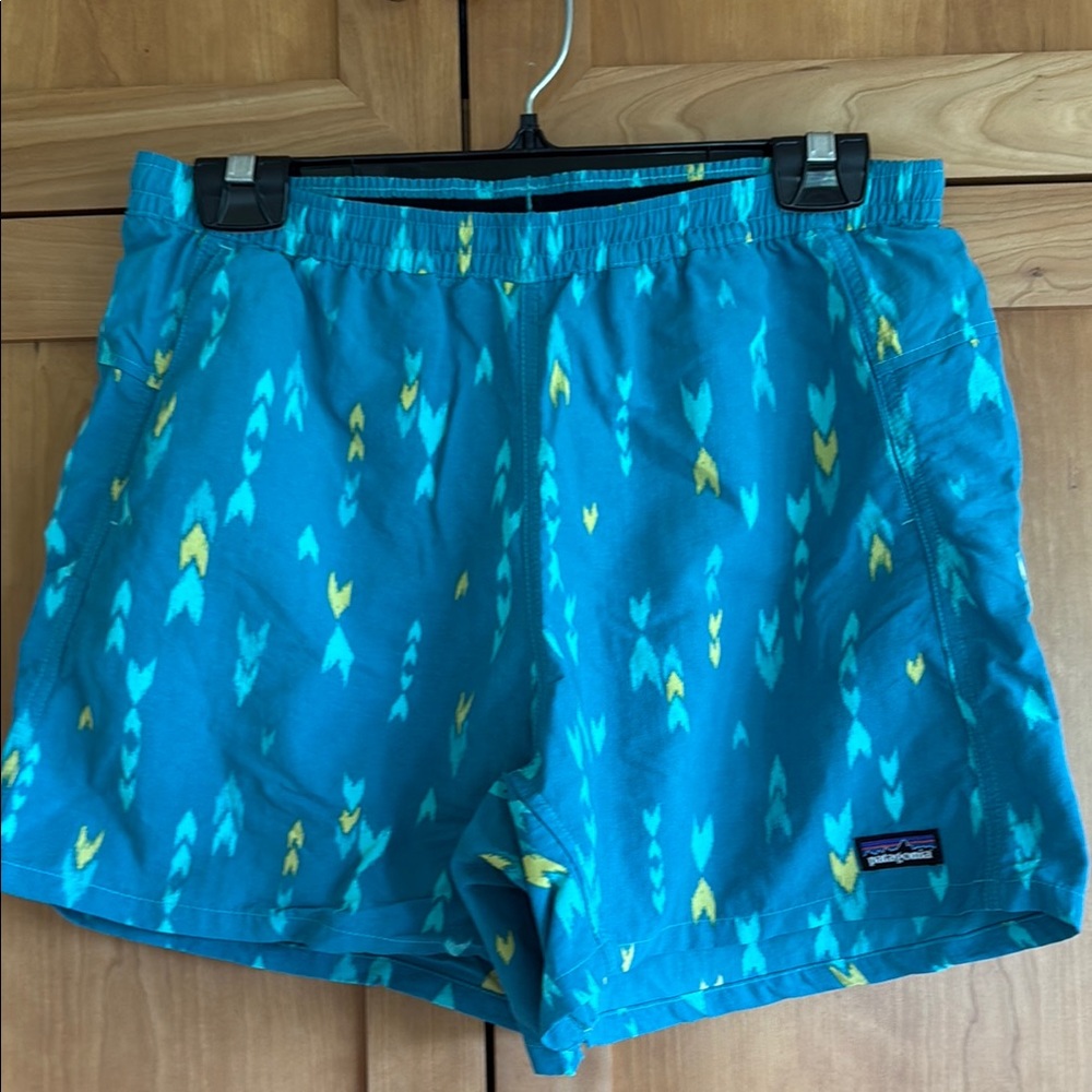 Patagonia Teal and Yellow Patterned Shorts